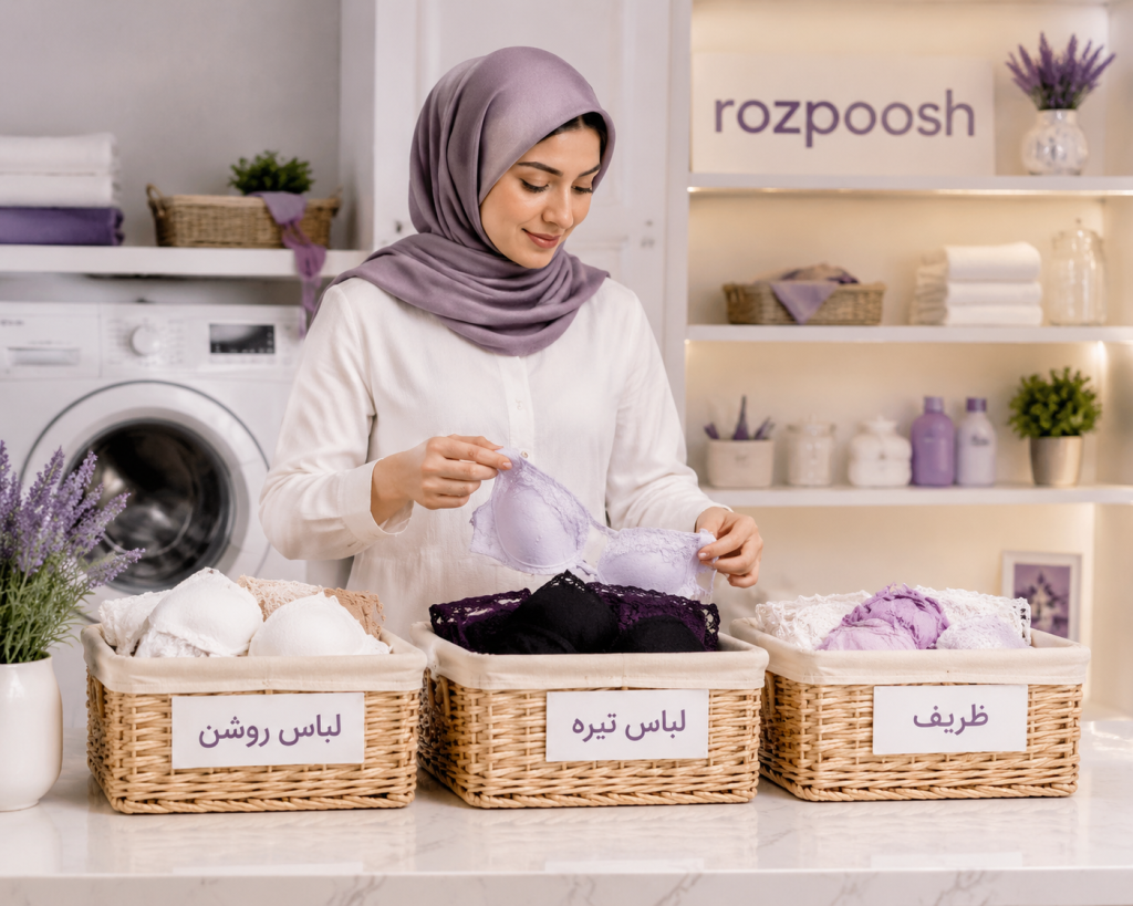 تفکیک لباس زیر زنانه بر اساس رنگ قبل از شستشو برای جلوگیری از تغییر رنگ